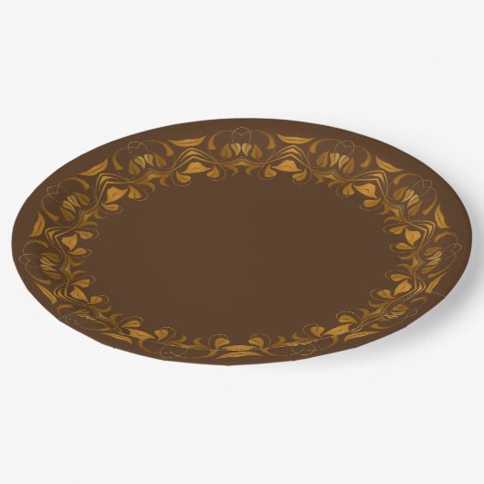 Decoratief gouden-bloemenpatroon papieren bordje (Gekanteld)