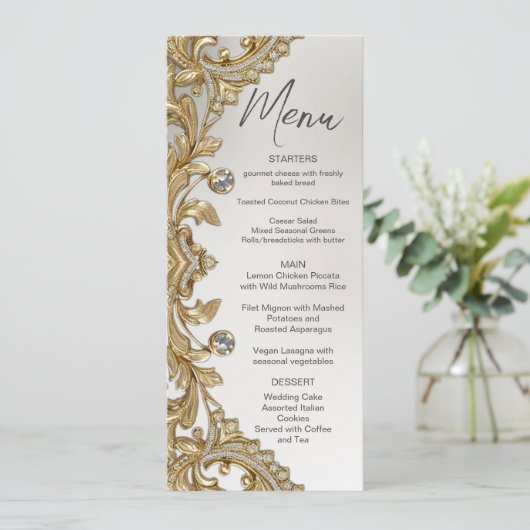 Decoratief gouden bruiloft menu (Staand voorkant)