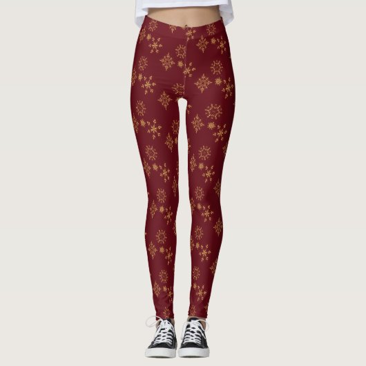 Decoratief Gouden Snowflakes kerstpatroon Leggings (Voorkant)
