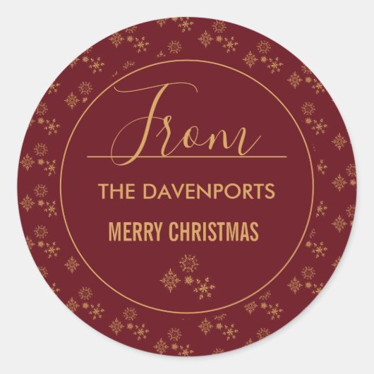 Decoratief Gouden Snowflakes kerstpatroon Ronde Sticker (Voorkant)