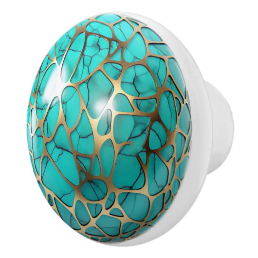 Decoratief gouden web over Blauwgroen zwarte bol Keramische Knop (Rechts)