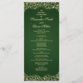 Decoratief groen en goud huwelijksprogramma programmakaart (Voorkant)