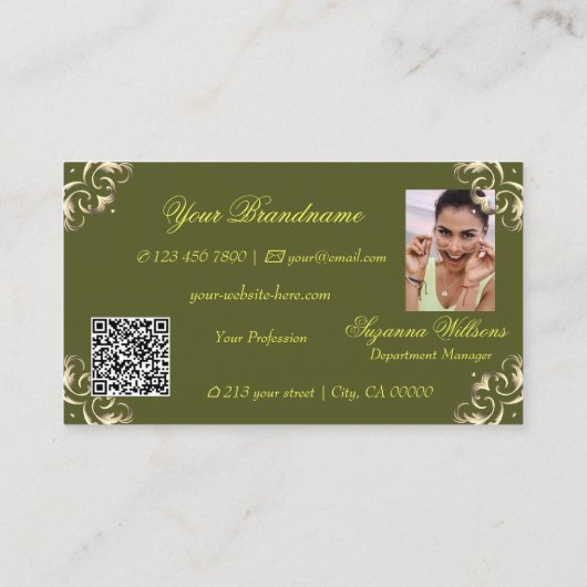 Decoratief Groen Geel met Foto en QR Code Visitekaartje (Achterkant)