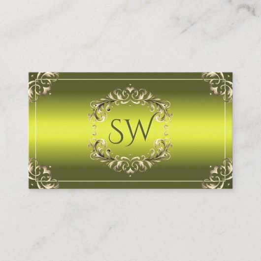 Decoratief Groen Geel met Monogram Eye Catching Visitekaartje (Voorkant)