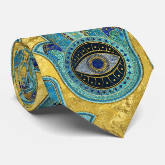 Decoratief Hamsa Handpatroon op goud Stropdas (Opgerold)