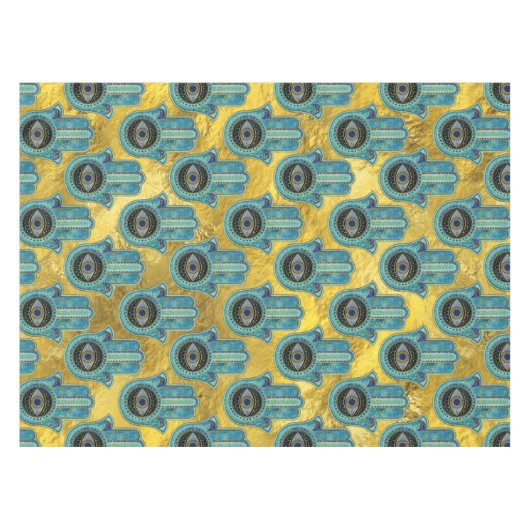 Decoratief Hamsa Handpatroon op goud Tafelkleed (Voorkant (Horizontaal))