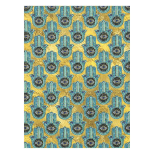 Decoratief Hamsa Handpatroon op goud Tafelkleed (Voorkant)