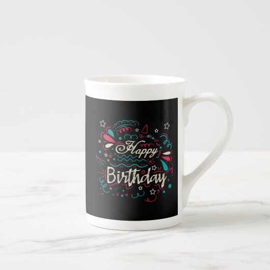 decoratief happy birthday porselein kop (Rechts)