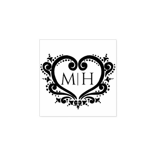 Decoratief hart monogram aangepaste initialen brui rubberstempel (Afrduk)