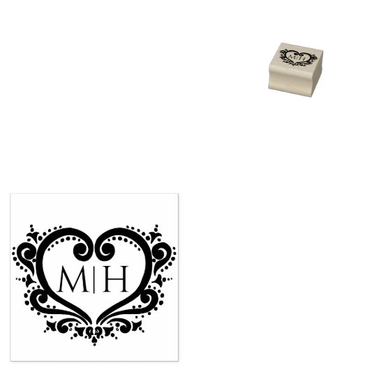 Decoratief hart monogram aangepaste initialen brui rubberstempel (Gestempeld)