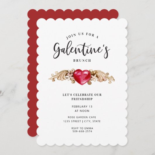 Decoratief hart | Uitnodiging voor een brunch van  (Voorkant / Achterkant)