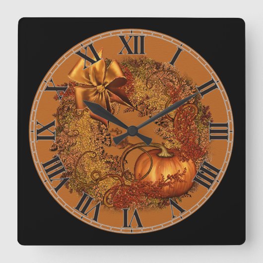 Decoratief herfst pomkin Wreath Square Wall klok (Voorkant)