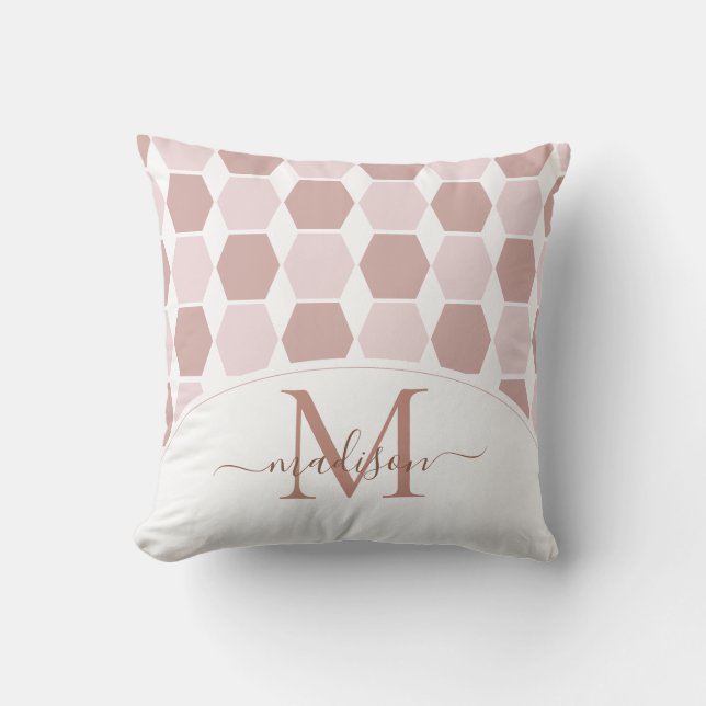 Decoratief Hexagon Pattern Shapes Monogram Kussen (Voorkant)