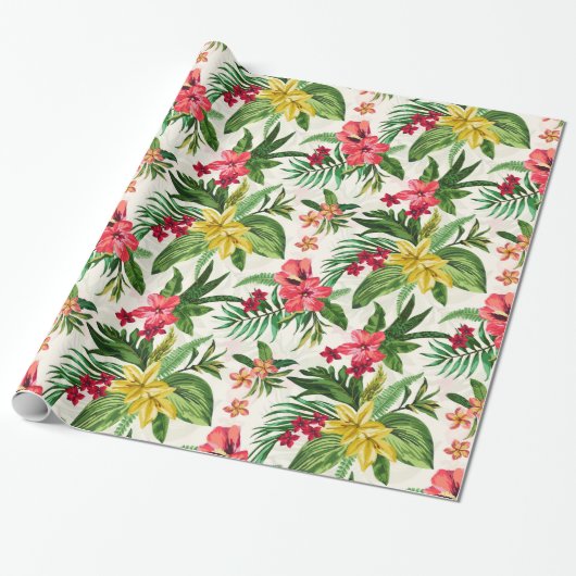 Decoratief Hibiscus bloemmotief Cadeaupapier (Uitgerold)