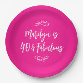 Decoratief Hot Pink en White Script 40 & Fabulous Papieren Bordje (Voorkant)