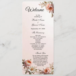Decoratief Huwelijksprogramma met Roze en Witte Bl Programmakaart