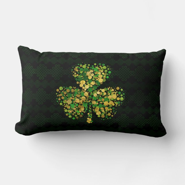 Decoratief Iers Shamrock - Clover Gold en Green Kussen (Voorkant)