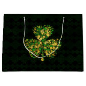 Decoratief Iers Shamrock - Clover Gold en Green Large Cadeautasje (Voorkant)