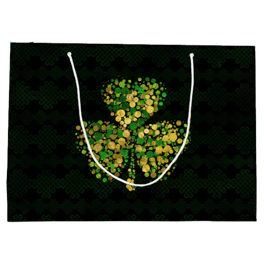 Decoratief Iers Shamrock - Clover Gold en Green Large Cadeautasje (Achterkant)