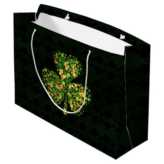 Decoratief Iers Shamrock - Clover Gold en Green Large Cadeautasje (Achterkant Gekanteld)