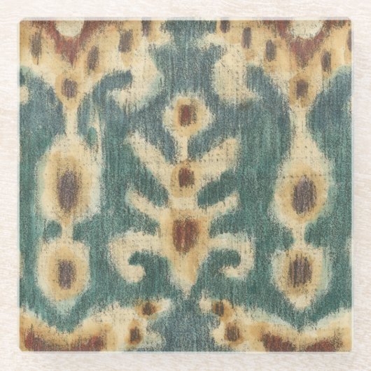 Decoratief Ikat Fabric-ontwerp van Chariklia Zarri Glazen Onderzetter (Voorkant)