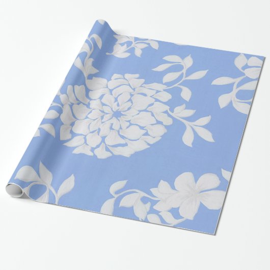 Decoratief Inclined Step Pattern bloemen Leaf Blue Cadeaupapier (Uitgerold)
