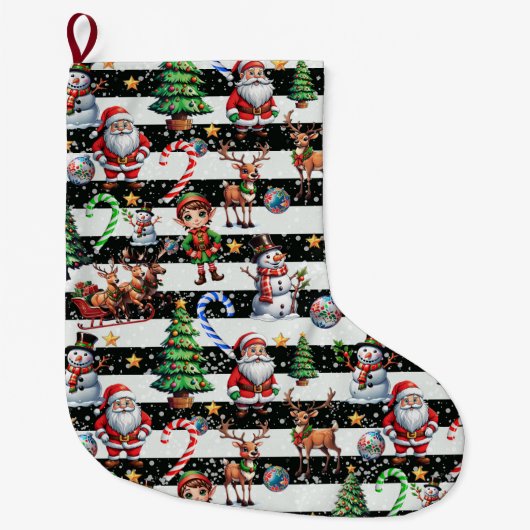 Decoratief kerststrepenpatroonontwerp grote kerstsok (Voorkant)