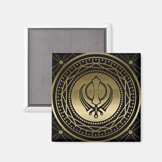 Decoratief Khanda symbool goud op zwart Magneet (Voorkant / Achterkant)