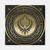 Decoratief Khanda symbool goud op zwart Magneet (Voorkant)