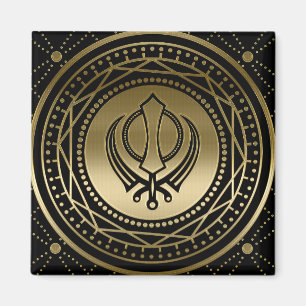 Decoratief Khanda symbool goud op zwart Magneet
