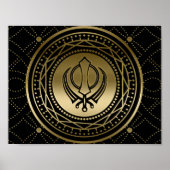 Decoratief Khanda symbool goud op zwart Poster (Voorkant)