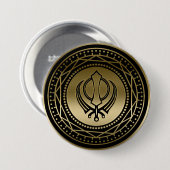 Decoratief Khanda symbool goud op zwart Ronde Button 7,6 Cm (Voorkant /achterkant)