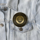 Decoratief Khanda symbool goud op zwart Ronde Button 7,6 Cm (In situ)