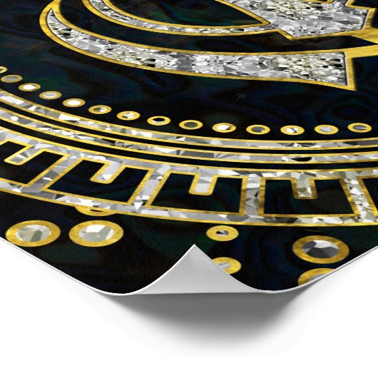 Decoratief Khanda-symbool met edelstenen en goud Poster (Hoek)