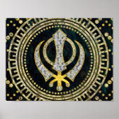 Decoratief Khanda-symbool met edelstenen en goud Poster (Voorkant)