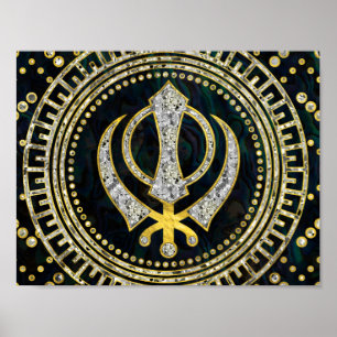 Decoratief Khanda-symbool met edelstenen en goud Poster