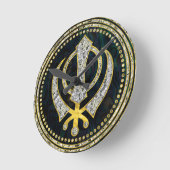 Decoratief Khanda-symbool met edelstenen en goud Ronde Klok (Hoek)