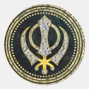 Decoratief Khanda-symbool met edelstenen en goud Ronde Sticker