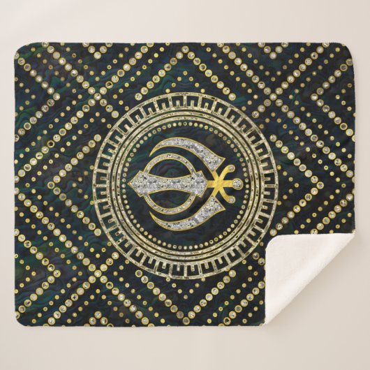 Decoratief Khanda-symbool met edelstenen en goud Sherpa Deken (Voorkant (horizontaal))