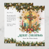 Decoratief kruis met goud en groen, Kerstmis Feestdagenkaart (Voorkant / Achterkant)