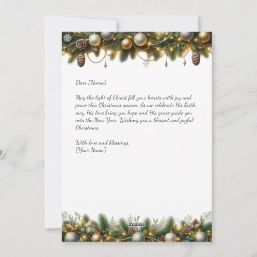 Decoratief kruis met goud en groen, Kerstmis Feestdagenkaart (Achterkant)