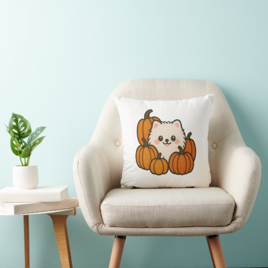 Decoratief Kussen – Schattige Pompoen Pomeranian (Stoel)