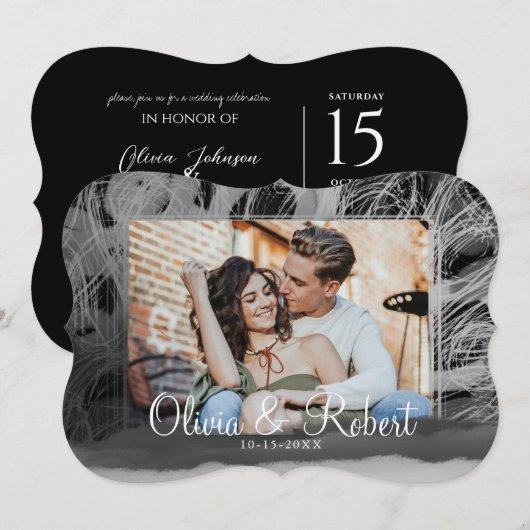 Decoratief Lijst Black en White Photo Wedding Kaart (Voorkant / Achterkant)