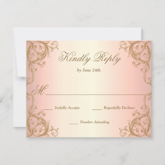 Decoratief Lijst Border Roos Gold RSVP Kaartje (Voorkant)