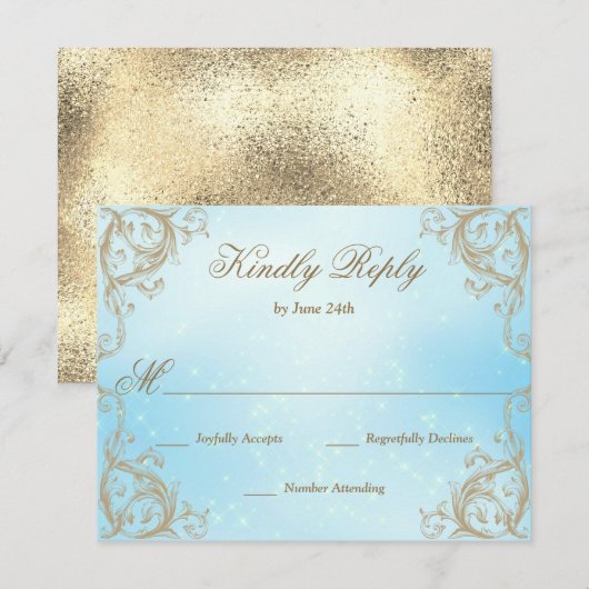 Decoratief Lijst Rand Licht blauw RSVP Kaartje (Voorkant / Achterkant)