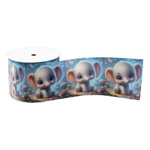 Decoratief lint Baby Witte Olifant Bloem Blauw
