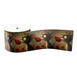 Decoratief lint Zwart & Witte Kat Rode Bloem