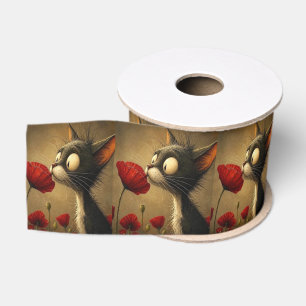 Decoratief lint Zwart & Witte Kat Rode Bloem