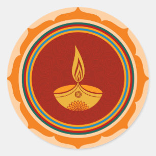 Decoratief Lotus Diwali-ontwerp Ronde Sticker