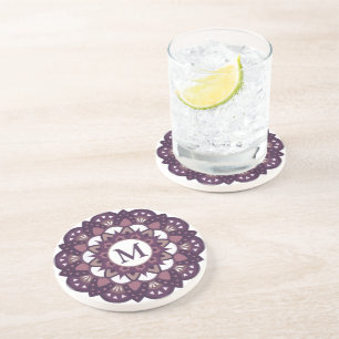 Decoratief Magenta Bloed Mandala Monogram Zandsteen Onderzetter